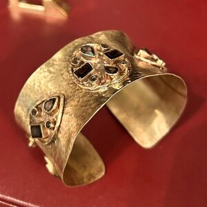 Unique Handmade hammered metal cuff bracelet with stonework